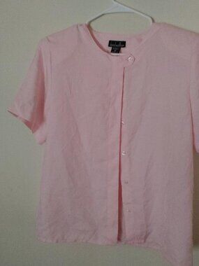 Vintage David Matthew Size 10 Pink 100% Polyester Short-Sleeved Shirt